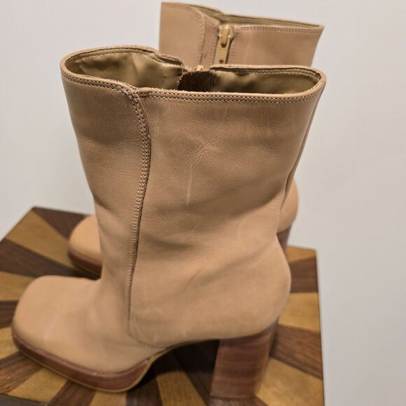 90s Y2K  Bakers Tan Leather Chunky Heel Mid Calf Platform Boot 10 Womens Vintage - Picture 10 of 16